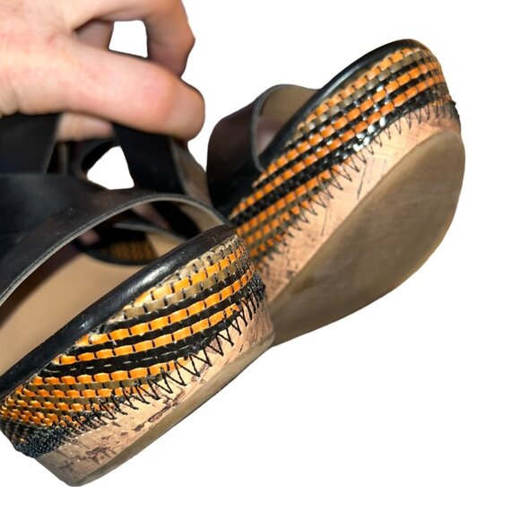 Franco Sarto black ethnic cork platform high sandals shoes 8 EUC - Picture 5 of 7